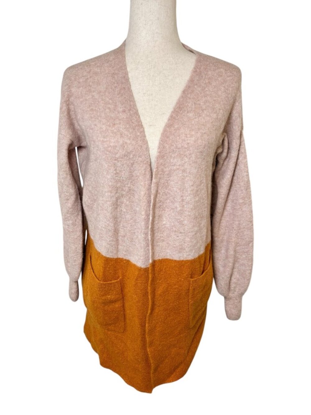 Madewell Pink Golden Brown Alpaca Wool Blend Colorblock Cardigan XS - Picture 1 of 8